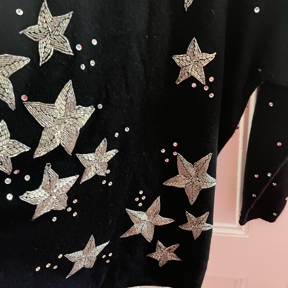 Black sweater with beaded stars and sequins